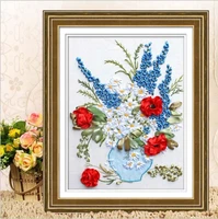 diy ribbon embroidery painting kits 40x50cm flower diy embroidery paintings handcraft needlework wall decoration textile