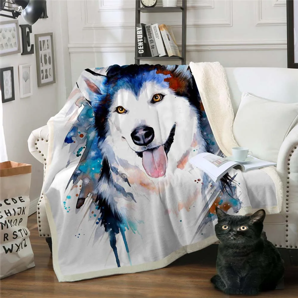 Небесно-голубой Husky by Pixie холодное искусство, покрывало из микрофибры, покрывало с животным принтом, акварельные покрывала для милых собак, домашних животных - Цвет: Небесно-голубой