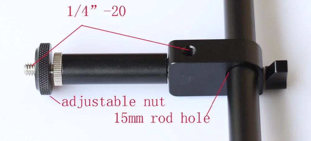 

15mm Rod clamp with 1/4"-20 adjustable nut shaft for 15mm Support Rail Rig Rail tripod camera