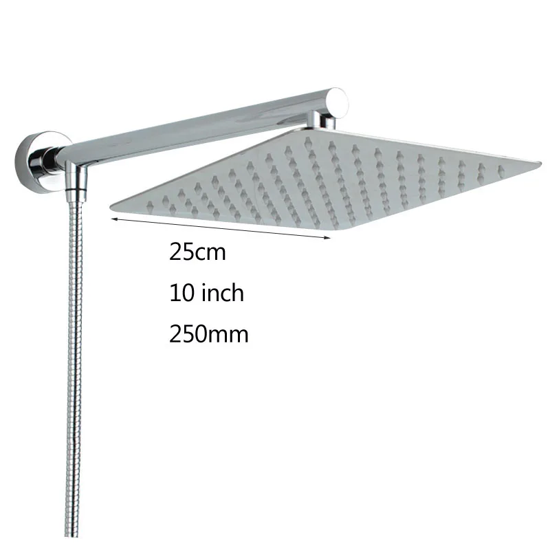 square 10 inch Хромированная настенная ультратонкая квадратная душевая головка "+ латунная душевая рукоятка+ 150 см стальной шланг для душа - Цвет: square 10 inch