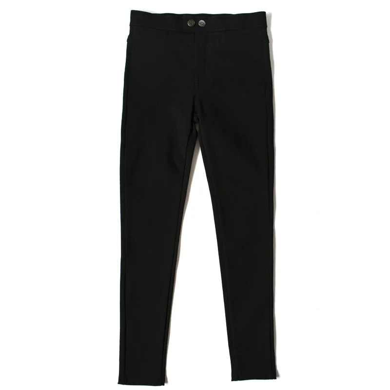 

Spring Super Stretch Pencil Pants Ladies Zipper Fly Button Capris Trousers Elastic Waist Slim Skinny Black Leggings For Women