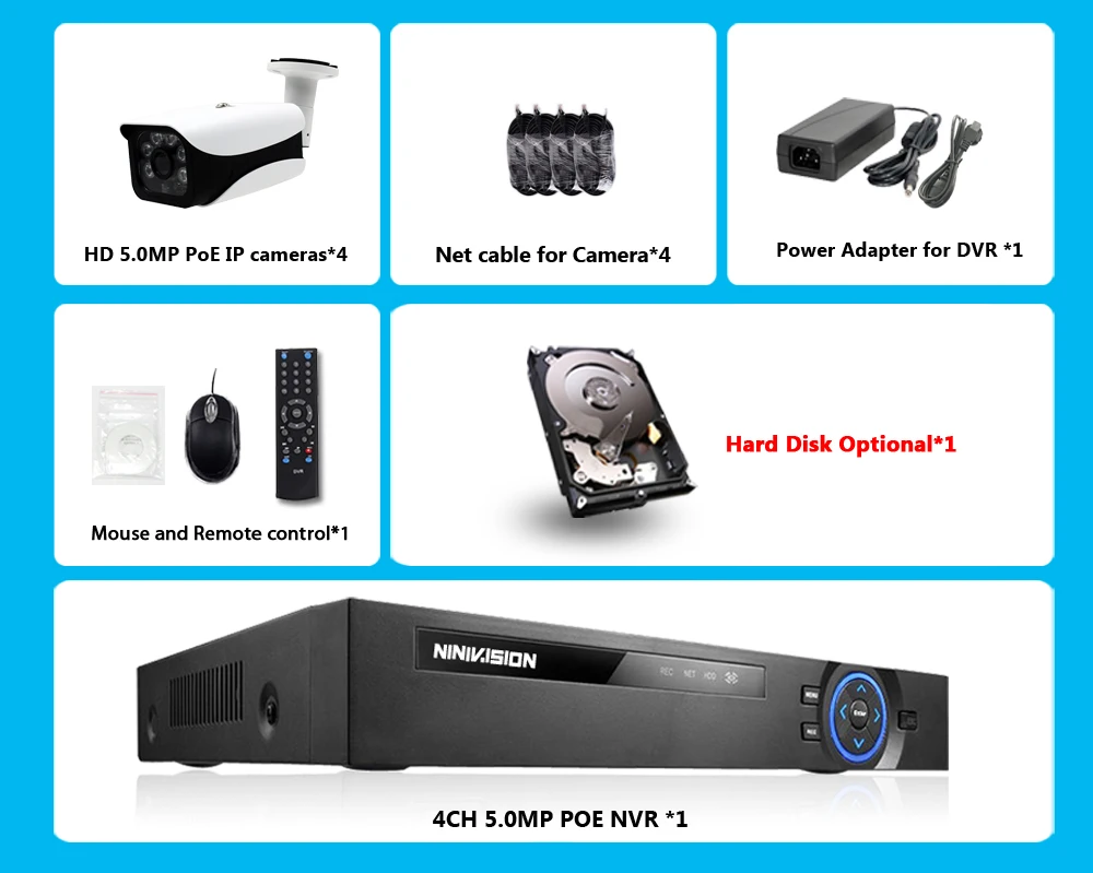 H.265 8CH 48V 4CH 5MP POE CCTV система 5.0MP IP POE наружная Водонепроницаемая металлическая камера 2560*1920 комплект видеонаблюдения