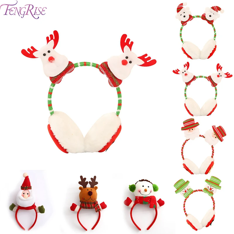 

FENGRISE Christmas Santa Claus Snowman Xmas Headband Merry Christmas Decor Christmas 2019 Earmuffs Xmas Gifts Navidad New Year