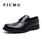 Мужские оксфорды PJCMG высокого качества стиль резная натуральная кожа коричневыечерные броги на шнуровке Bullock деловая мужская обувь на плоской подошве