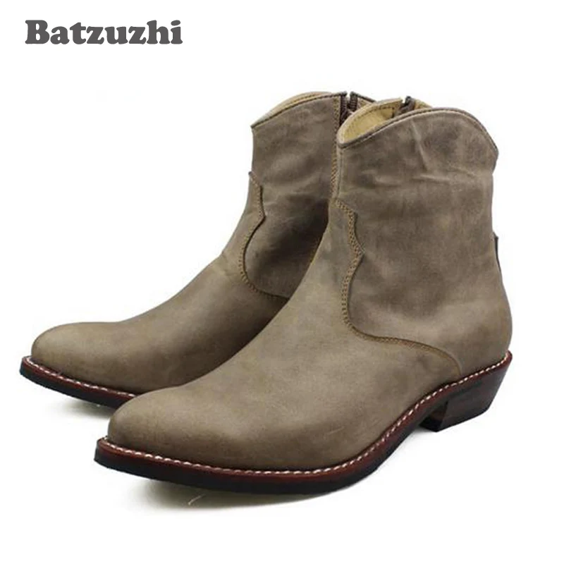 

Handmade Western Cowboy Boots Men Pointed Toe Cowhide Genuine Men's Boots Ankle Punk Combat Motorcycle Boots Man Botas, 45