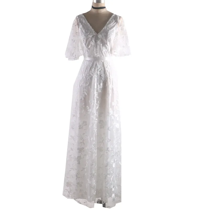 Женское кружевное платье с коротким рукавом летнее винтажное длинное вечернее