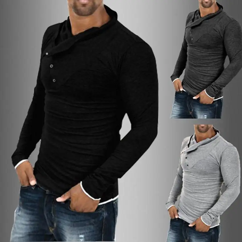 Мужская Асимметричная футболка с высоким воротником на весну и осень