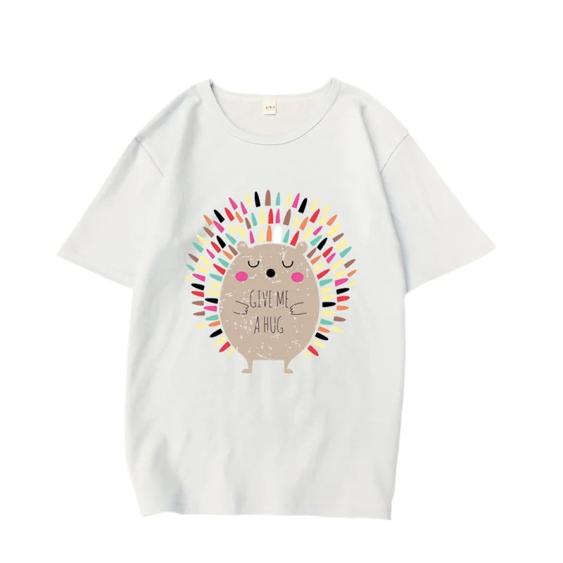 2018 Новая модная футболка с рисунком ежика для девочек короткими рукавами и