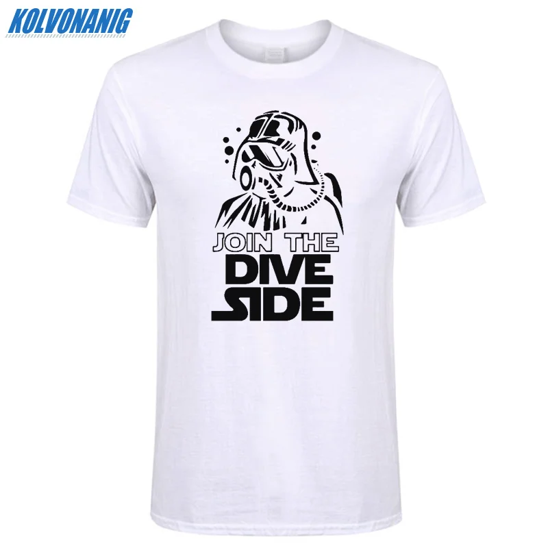 Футболка с забавным принтом JOIN THE DIVE SIDE DARK подводный принт Хлопковая мужская одежда с коротким рукавом и круглым вырезом брендовая футболка размера плюс - Цвет: White 02