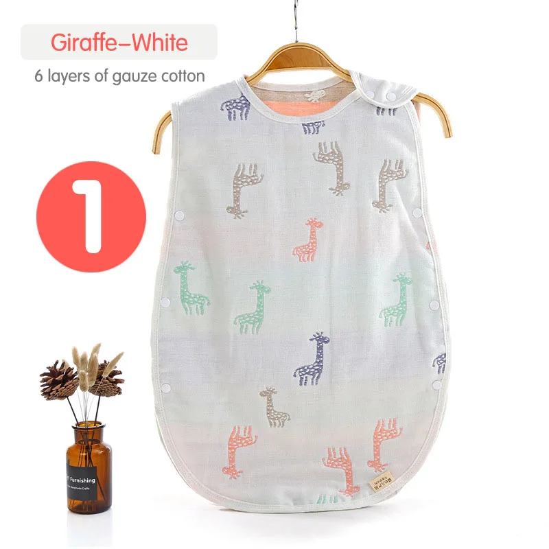 1Giraffe White Спальный мешок для новорожденных, муслин, чистый хлопок, спальный мешок, мягкий жилет без рукавов, спальный мешок, анти-кик, одеяло Saco Be Dormir Para Bebe - Цвет: 1Giraffe White
