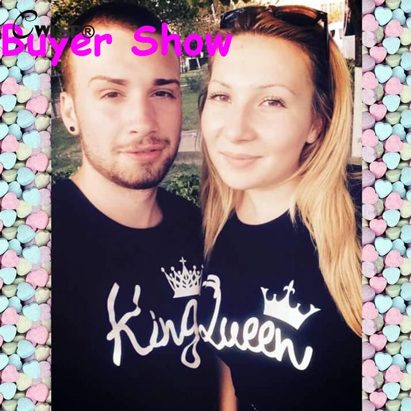 CWLSP King queen женская футболка с принтом короны парная одежда футболка «Розовая пантера» Топы Femme летняя футболка Повседневная с круглым вырезом QZ3200