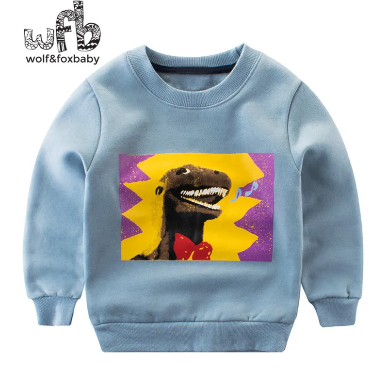 

Retail 4-14 years long-sleeved T-shirt round neck sweater warm pullover cartoon dinosaur spring autumn fall winter