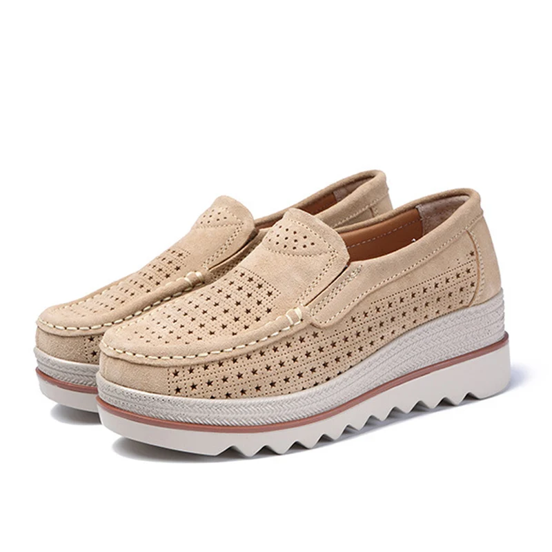 01 hollow beige EOFK/Новинка; сезон весна-осень; женские мокасины на плоской подошве; замшевая обувь из натуральной кожи; женские лоферы без шнуровки; женские мокасины на платформе - Цвет: 01 hollow beige