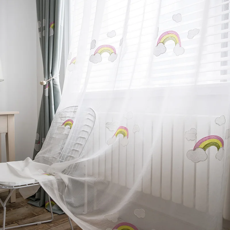 Вышитые радужные шторы с рисунком из мультфильма для гостиной Затемняющая ткань