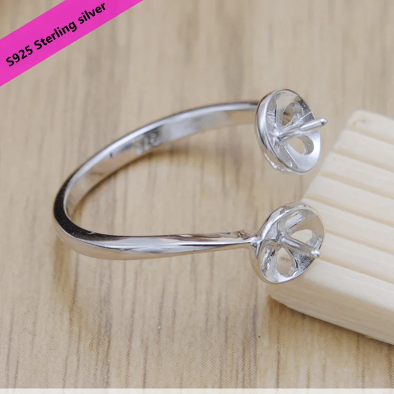 

S925 Sterling Silver Double Pearl Rings Settings Women DIY Pearl Rings Holder Open Rings Accessory Rings Jewelry Findings S002