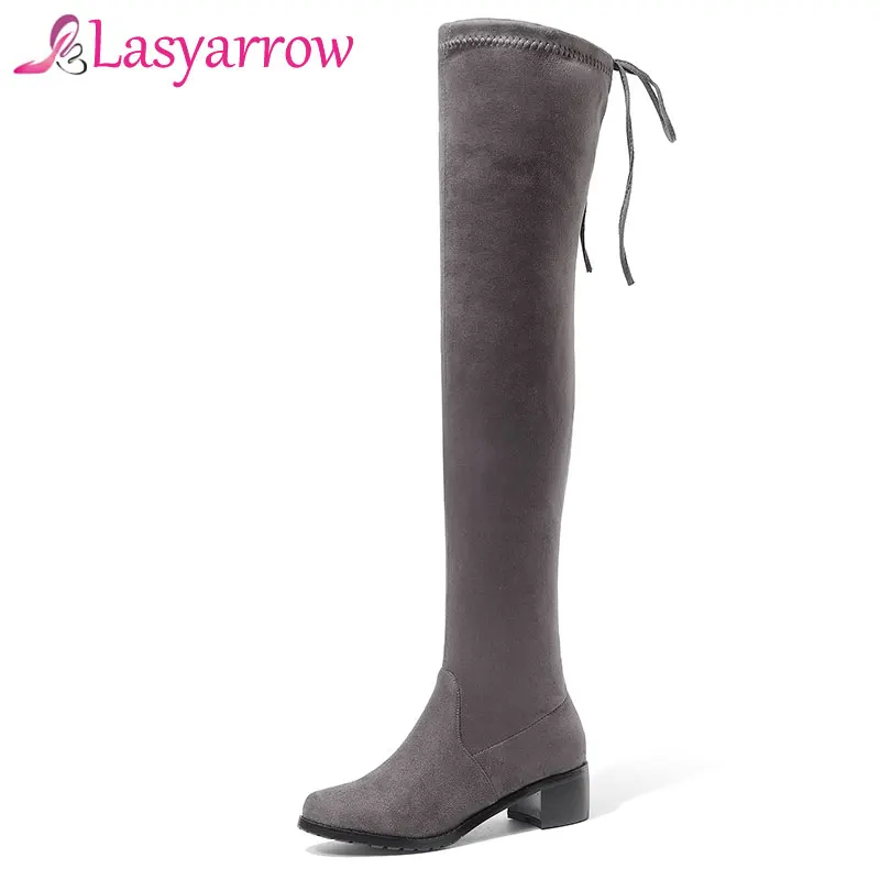 

Lasyarrow Autumn Winter Warm Women Over The Knee Boots Suede Thigh High Boots Chunky Heels Sexy Slim Botas Mujer Femininas F106