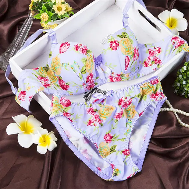 Бюстгальтер из микрофибры с цветочным принтом комплект нижнего белья пуш ап