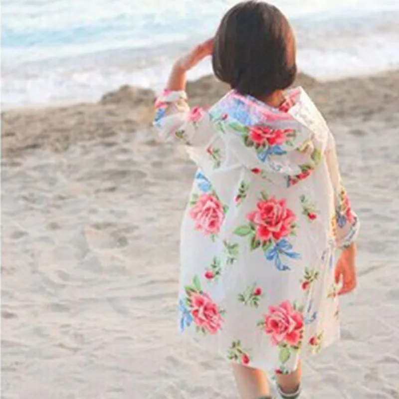 Детский дождевик новинка 2019 водонепроницаемый с большим цветочным принтом для