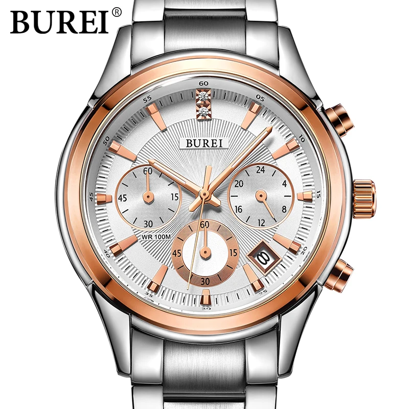 Бренд BUREI мужские модные повседневные спортивные часы многофункциональные