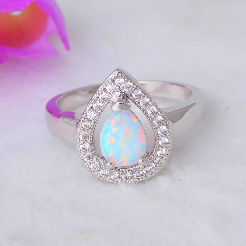 Стильные красивые кольца в виде капли воды для женщин с белым огненным опалом