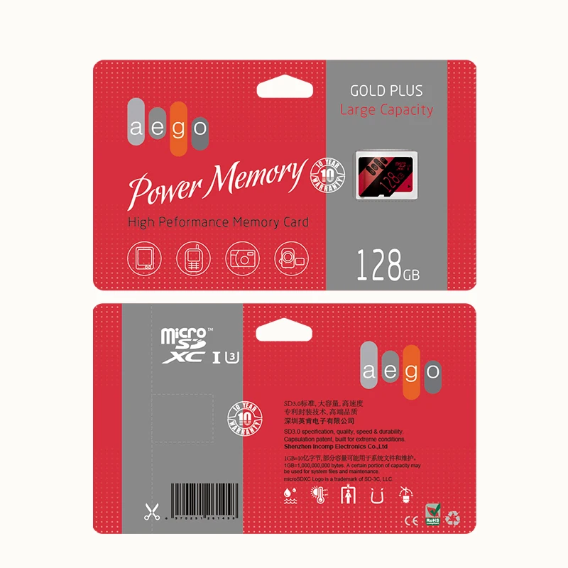 Высокоскоростная карта памяти AEGO 128 Гб micro SD карта класса 10 UHS-I(U1)/UHS-I(U3) с адаптером SD