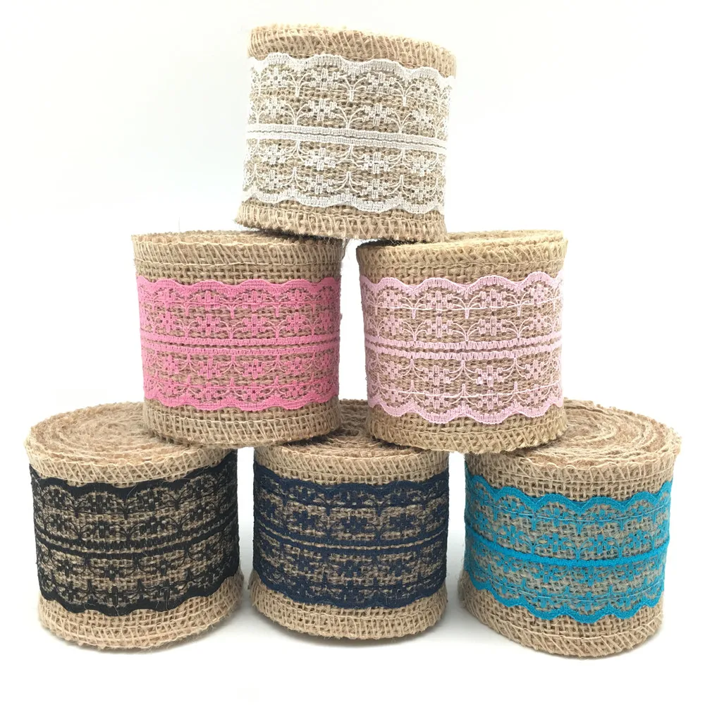 Рождественский Декор 2 м * 60 мм натуральная холщовая ткань с кружевной лентой для