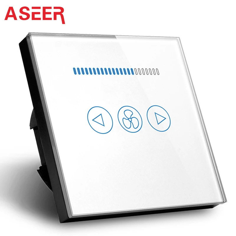 

ASEER EU/UK Standard Stepless speed regulating fan switch White/Black Crystal Glass, LED backlight,Speed regulating fan switch