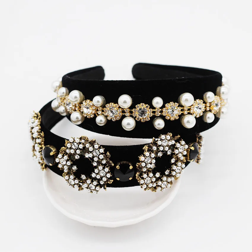Rongho Baroque Crystal statement hairbands for women hair jewelry Tiaras vintage Pearl flower headband femme accessories | Украшения и