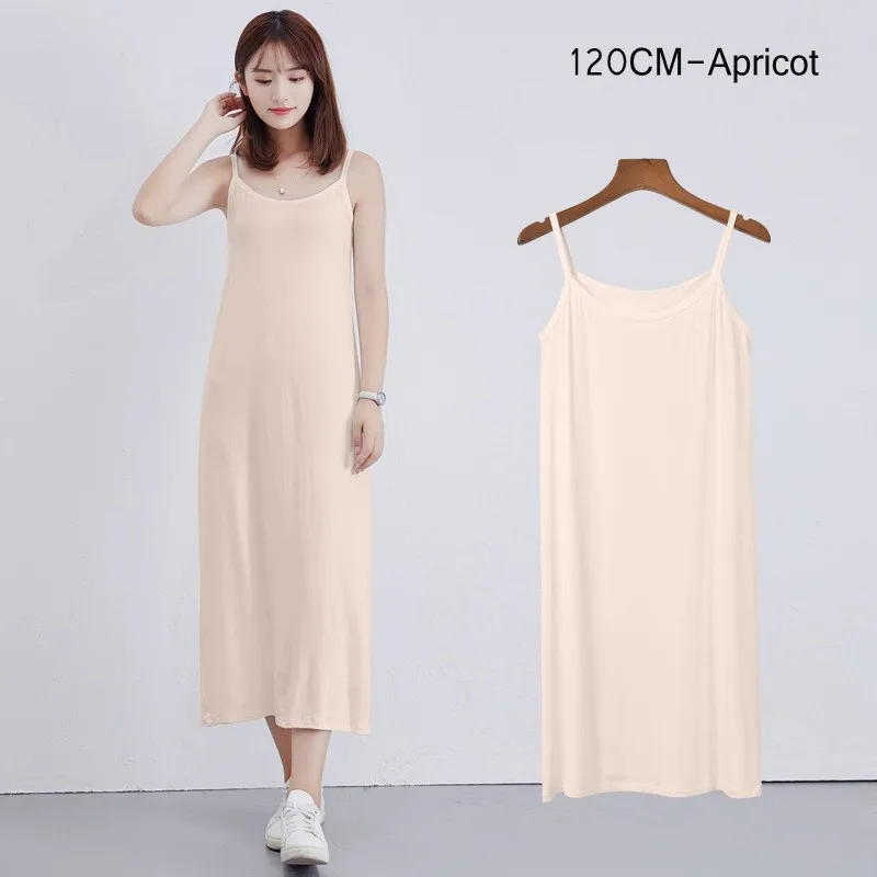 Apricot 120cm Женское платье-комбинация из модала на тонких бретельках, жилет, юбка 90-120 см, длинное платье, камзоли, Нижняя юбка - Цвет: Apricot 120cm