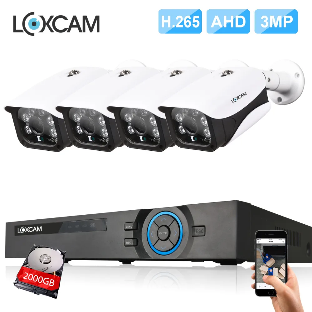 LOXCAM h.265 + система видеонаблюдения 4CH 4MP AHD dvr комплект 4 шт. супер 3MP Металл IP66