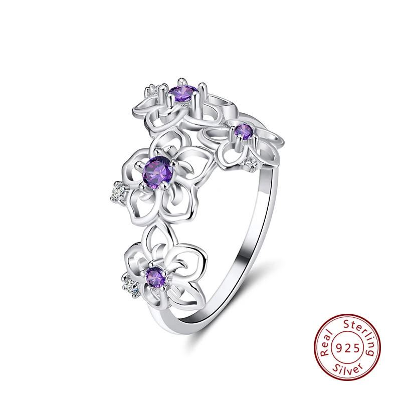 purple color ORSA JEWELS, 4 цвета,, 925, женские кольца в виде цветка, циркония, Стерлинговое Серебро, блестящий циркон, женский подарок на вечеринку, кольцо, хорошее ювелирное изделие ASR91 - Цвет камня: purple color