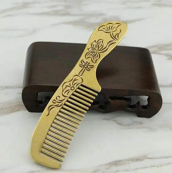 Литая под давлением медная ретро расческа из чистой латуни с тиснением и цветком