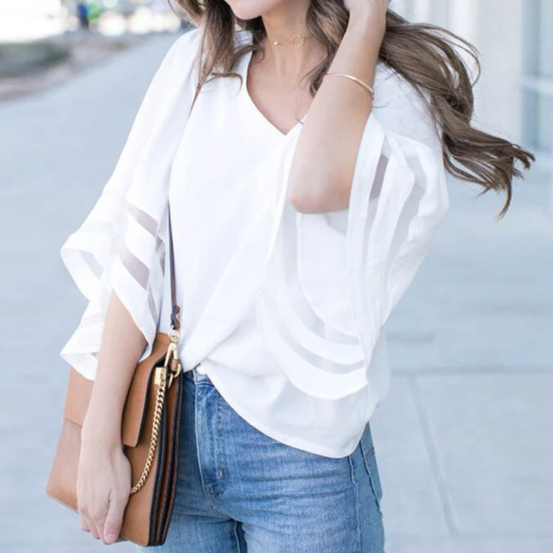 Женская кружевная блузка в стиле пэчворк однотонная Свободная с