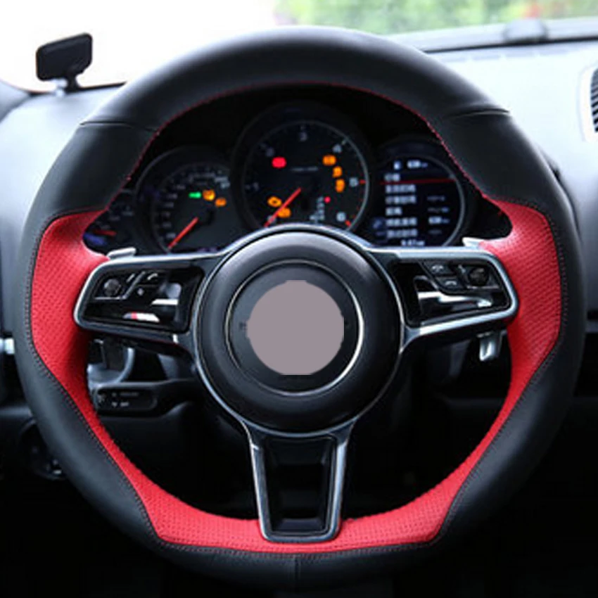 Черная кожа красная искусственная для Porsche Macan Cayenne 2015 2016|car steering wheel cover|steering coverwheel