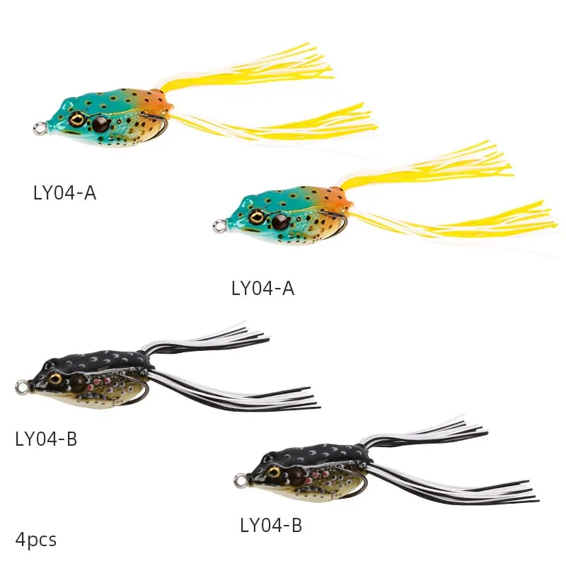 LY04-4pcs TSURINOYA LY04, приманка в виде лягушки, 4 шт., 40 мм, 5 г, снейкхед, двойные конские хвосты, двойные крючки, хвост, искусственные мягкие приманки в виде лягушки - Цвет: LY04-4pcs