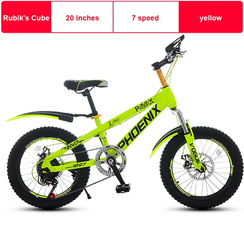 Yellow 20inch 7Speed Феникс, фирменный велосипед, 20 дюймов, для мальчиков и девочек, детские Студенческие велосипеды, 7 скоростей, Высокоуглеродистая Сталь, спортивный велосипед - Цвет: Yellow 20inch 7Speed