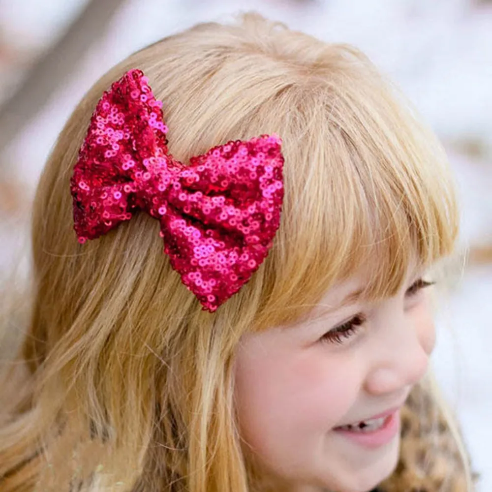 New Arrival Girl Hair Clips Shiny Sequin Barrettes Bling Big Bow Hairpins Headbands Boutique Accessories | Детская одежда и обувь