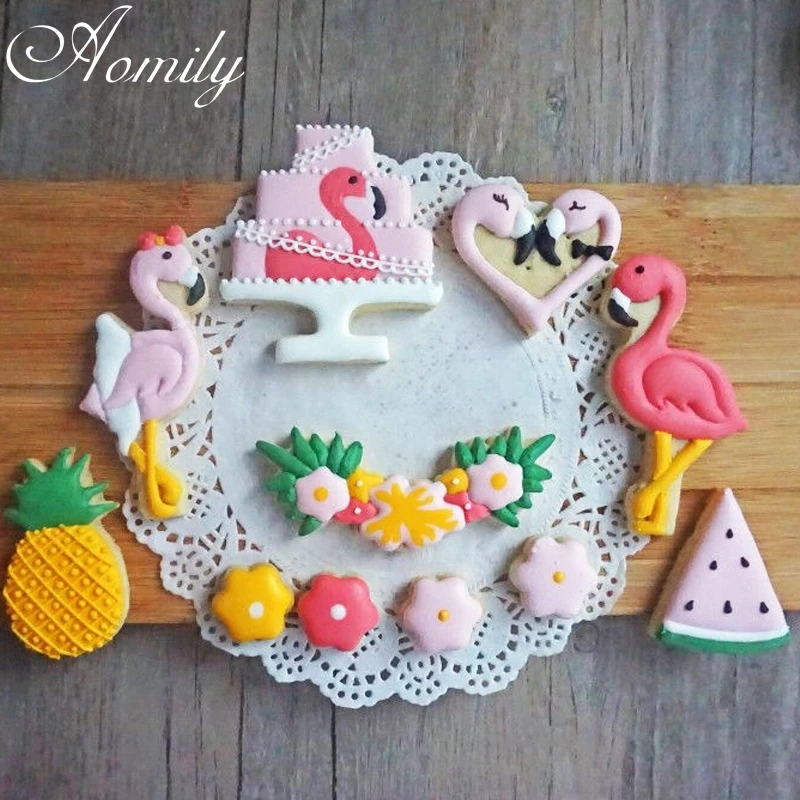 

Aomily 8 шт./компл. Фламинго Цветы форма для печенья DIY Пластиковая форма для шоколада, помадки инструмент для украшения торта кухонная посуда д...