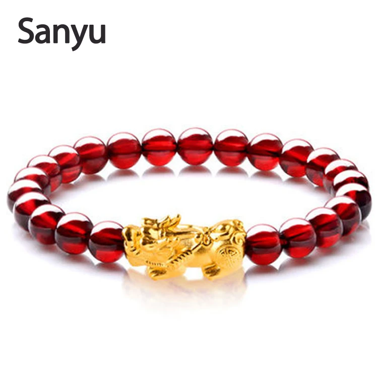 Творческий гранат Бисером Золотой Pixiu Braclet модный браслет с брелоками удачи и отваги богатство ювелирные изделия для женщин и мужчин стильный браслет
