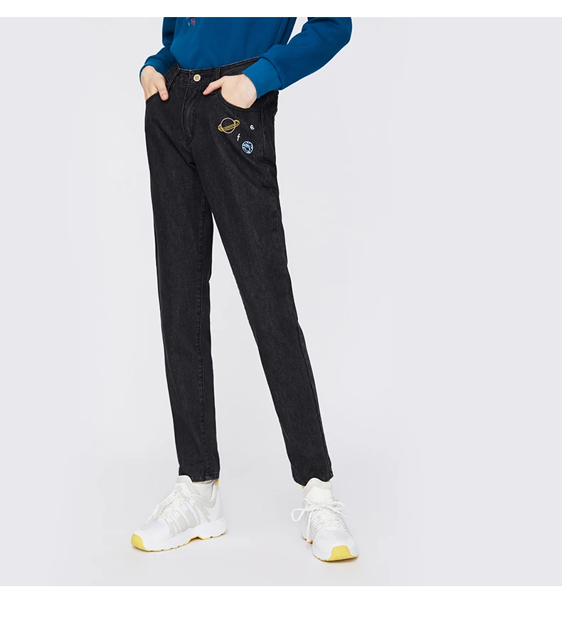 Toyouth черный с вышивкой повседневные джинсы Женщины корейские джинсы Boyfriend Denim Женский Жан зима Mujer Pantalon хлопковые брюки