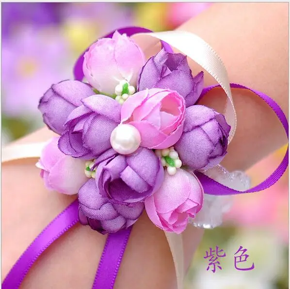 

20Pcs/Lot Wrist Flower Rose Silk Ribbon Bride Hand Decorative Wristband Bracelet Bridesmaid Pretty Wrist Flowers