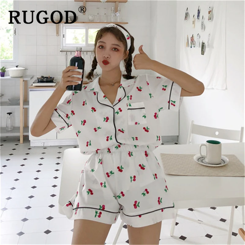 Женский Атласный пижамный комплект RUGOD одежды для сна с отложным воротником и