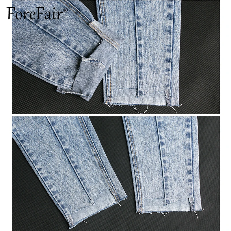 

Forefair Brief Streetwear BF Style Snow Blue Jeans Woman Ankle-Length Pants Cool Denim Jeans For Girl High Waist Casual Jeans
