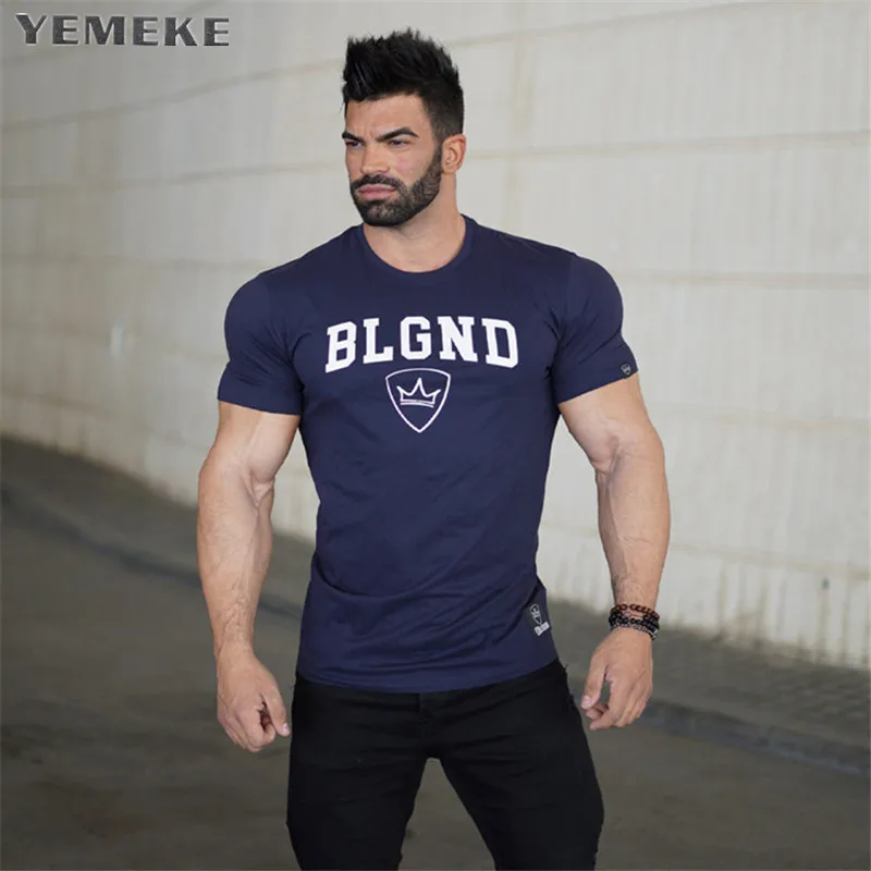 YEMEKE 2018 новые модные мужские спортивные для бодибилдинга футболки тренажерных