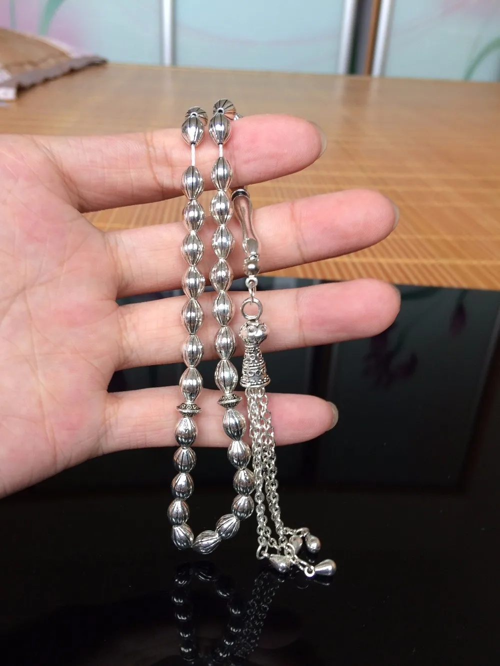 Сплав Материал покрытие серебро Цвет Бог исламский 33 молитвенные бусины Tasbih masbaha misbaha tesbih