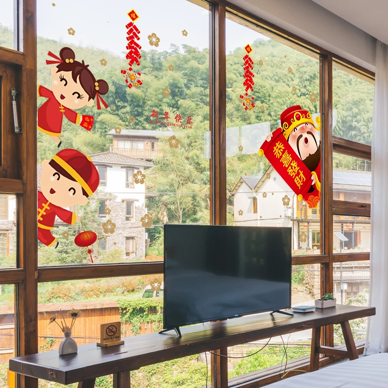 [Fundecoration] С Новым годом фестиваль наклейки на стену lucky doll God of Wealth для гостиной