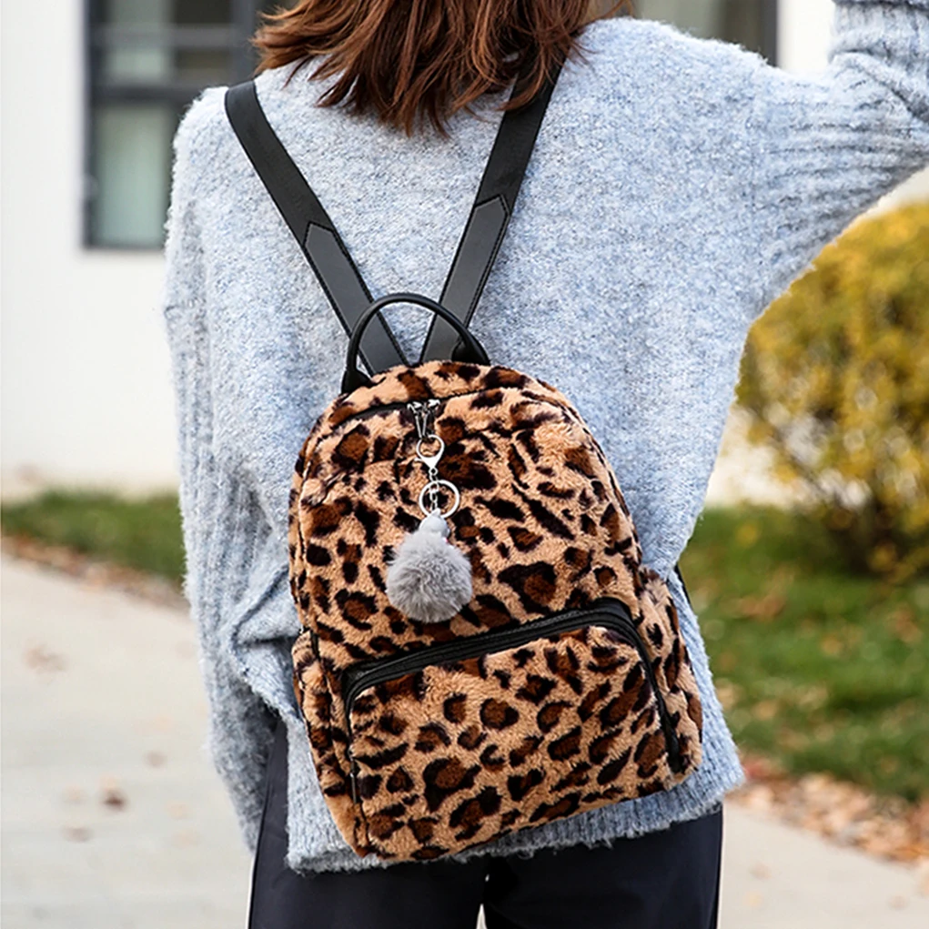 YANXI 2018 Winter Sexy Leopard Faux Fur Backpack for Women Soft Back Pack Female Plush Backpacks Ladies Fashion Travel Bags | Багаж и
