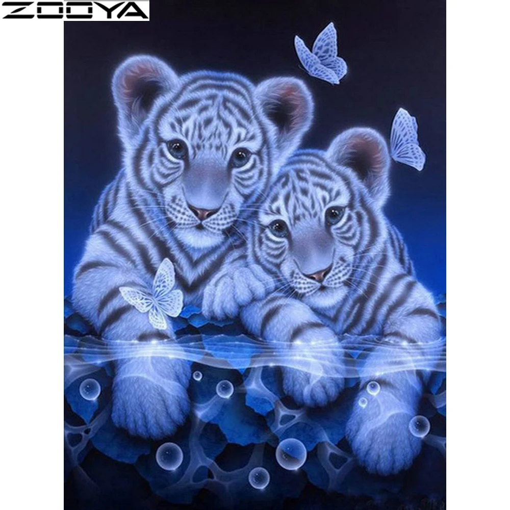 

Diamond Painting Cross-Stitch Kits 5d Diamond Embroidery Two Tiger Butterflies Pictures Of Rhinestones Paintings By Numbers R516