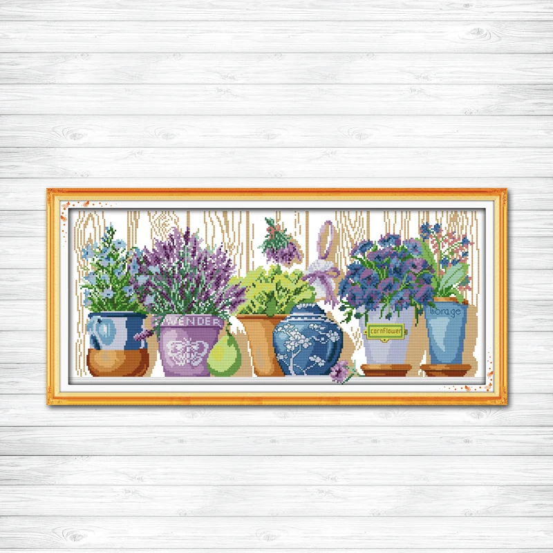 pottings colourful flowers painting counted printed on canvas DMC 11CT 14CT Chinese Cross Stitch kits embroidery needlework Sets | Дом и сад