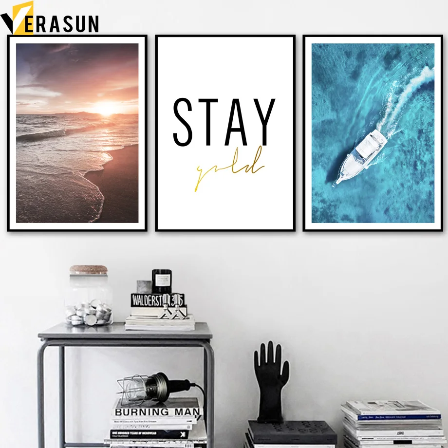 Синяя морская яхта пляж скандинавский морской пейзаж настенная живопись на